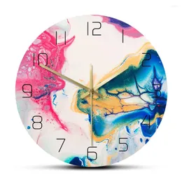 Relojes de pared Arte fluido Deslumbrante reloj abstracto Decoración moderna para el hogar Pintura colorida de moda Impreso Barrido silencioso