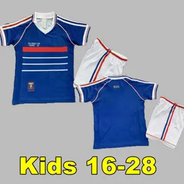 Kids 1998 레트로 축구 유니폼 1998 홈 저지 Zidane Henry Maillot de Foot Pogba 축구 셔츠 Rezeguet Desailly 98 Kids Classic Vintage Shirts
