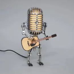 Hemdekorationslampa Retro Vintage Metal Microphone Robot Touch Dimning Lamp Stand LED Guitar Lamp Robot Desk Solar Lamp 240113