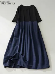 Базовые повседневные платья Базовые повседневные платья Robe longue d't en coton et lin pour femmes grande Taille Mode dcontracte couleur nuit Dames 2023 YQ240115