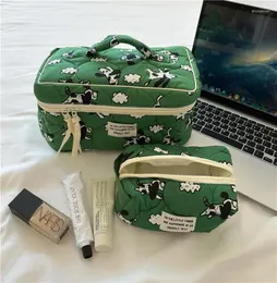 Borse per cosmetici Borsa per il trucco in cotone con motivo a pecora carino con patta Custodia per trucco portatile morbida di grande capacità con cerniera