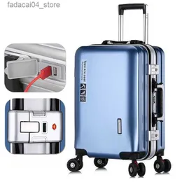 Suitcases Bagaż USB ładowanie aluminium ramy Trunk Suitcase 20 Duża pojemność 28 Universal Wheel Lekkie hasło torba Trolley Q240115