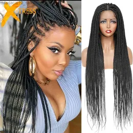 Perucas sintéticas X-TRESS 32 Full Lace Front Box Trançado Perucas Sintéticas Knotless Cornrow Tranças Perucas Frontais de Renda Preta com Cabelo de Bebê para Mulheres Q240115