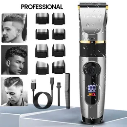 Máquina de cortar cabelo profissional, aparador elétrico recarregável para homens, barba, crianças, barbeiro, corte de cabelo, tela led, à prova d'água, 240115