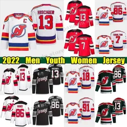 Anpassad hockey tröja män kvinnor unga New Jersey''Devils''13 Nico Hischier Reverse Retro Hockey Jersey 86 Jack Hughes Devils 7 Dougie Hamilton Damon