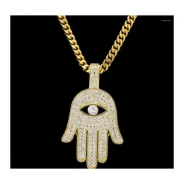 Halsband hänge halsband herre hip hop khamsah hamsa kedja halsband guld sier färg kubik zirkon smycken gåva med 5 mm bredd kubansk drop de