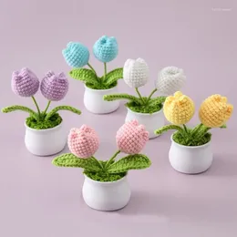 Fleurs décoratives 1PC fini crochet tulipe fleur en pot tricoté à la main artificielle salle de fête de mariage bureau ornement décor cadeaux