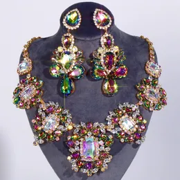 Stonefans Drop Rhinestone Naszyjne kolczyki Zestaw dla kobiet Akcesoria przyjęcia weselnego Drag Królowa Zestaw biżuterii Prezent 240115
