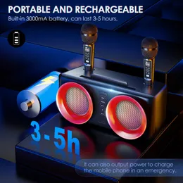 Microfones Portable Bluetooth Karaoke Machine BT5.0 Family KTV Machine with 2 Wireless Micro Sound System 15W högtalare K Song for Home Party