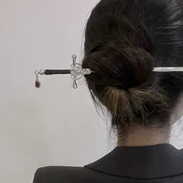 Headbands 2023 New Chinese Punk Ruby Pendant Sword Hairpin Fashion Simple Modern Headdress Back of The Head Pan Hair Ornament