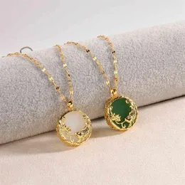 Круглое ожерелье в китайском стиле из 18-каратного золота из титановой стали Lucky Fish из натурального нефрита для друзей267r