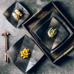Pratos minimalista estilo japonês quadrado preto prato de sobremesa cerâmica bife sushi restaurante el casa cozinha utensílios de mesa