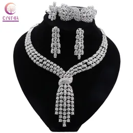 CYNTHIA Dubai Set di gioielli placcati in argento Africano indiano Matrimonio Sposa Moglie Regali Collana Bracciale Orecchini Anello Gioielli per W 240115