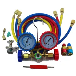 wholesale Car R134a R12 R22 Manifold Pressure Gauge 1/4 SAE with 90cm Charging Hoses Kit Set BJ