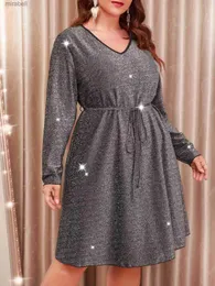 Grundläggande casual klänningar finjani-robe lacets scintillante häll femmes grande taille volants manches dos vtements dcontracts automne nouveau yq240115