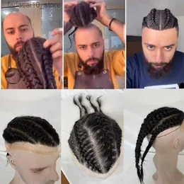 Sentetik peruklar Örgü İnsan Saç Toupe Erkekler için 12 inç Uzun Toupe Afro Curl Erkek Peruk Toupee 8x10braiding Saç Sistemi Değiştirme Doğal Siyah Q240115
