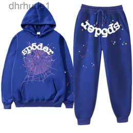 Men's Tracksuits Mens Blue Sp5der 555555 Hoodie Men Women Tracksuit Spider Web Printing Pants and Sportswear Streetwear Young Thug Pullover Sets 230303 QBF8