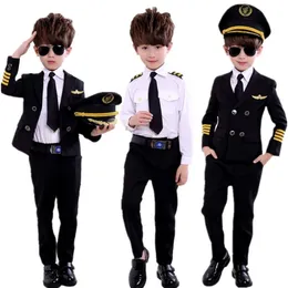 Nowy mody Dzień Dzień Pilot Mundur Staardess Cosplay Halloween Kostiumy dla dzieci Przebranie dziewczynki Captain Aircraft FA2852