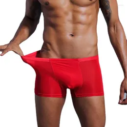 Mutande da uomo in nylon senza cuciture boxer in seta di ghiaccio pantaloncini intimo bauli trasparenti comodi pantaloni ad angolo piatto da uomo ultra sottili