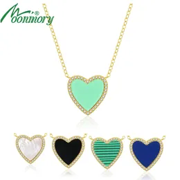Moonmory Shell Pave Outline Stone Heart Necklace For Women 925 Sterling Silver Love Enamel Heart Pendant Necklace Extend Chian240115