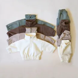 Çocuklar Spor giyim Takımları Çocuklar İçin Sonbahar Kış Kışla Kalın Polar Ceket Pantolon Erkek Bebek Kız Göz Takizleri Kıyafetler Erkek Kıyafet 240113