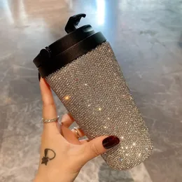 Handmade 169OZ Bling Coffee Cup Diamond Vacuum Thermos Water Bottle Car Tumbler Mug Stainless Steel Rhinestone Cups with Lid 240115