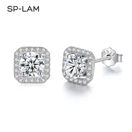 Diamond Unusual Square Halo Stud Earrings For Women Certified 925 Sterling Silver Trendy Fine Anniversary Jewelry 240113