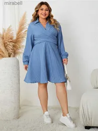 Vestidos casuais básicos Robes col rabattu pour femmes manches longues robe bandage solide col en V grande taille automne vtements fminins YQ240115