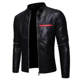 Designer jaqueta de couro masculina jaqueta outono primavera gola com zíper motocicleta moda jaqueta de couro da motocicleta