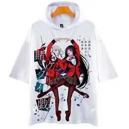 Japan Anime Kakegurui 3D Print Hooded T Shirt Women Men Jabami Yumeko Momobami Kirari Short Sleeve Funny Tshirt Cosplay Costume300g