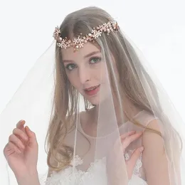 Nakrycia głowy Delikatne różowe złoto kwiat Bridal Tiara Ręka ręka przewodowa Weding Włosy Korona