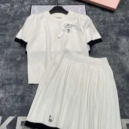 Summer Women Set Designer Skirt Set Fashion Letter Embroidery Short Skirt Suit Solid Color High Waist Pleated Skirts Two Piece