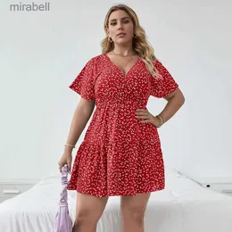 Basic Casual Dresses Robe trapze vase plusieurs niveaux pour femmes grande taille imprim floral dcontract manches courtes motif cur Boho t YQ240115