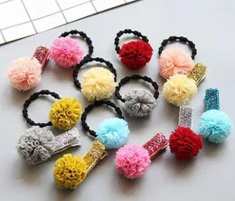 Acessórios de cabelo 40pcs moda bonito tule pom laços sólidos florais elásticos de borracha princesa headwear meninas