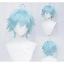 Fontes de festa genshin impacto chongyun 30cm gelo azul resistente ao calor cabelo sintético anime cosplay perucas boné