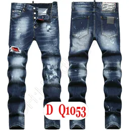 Mens Jeans Luxury Italy Designer Denim Jeans Men Embroidery Pants DQ21053 Fashion Wear-Holes splash-ink stamp Trousers Motorcycle riding Clothing US28-42/EU44-58