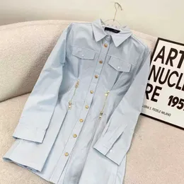 Runway Dresses Designer brand high-quality Popular fashion women's clothing Blue lapel shirt dress for women Perfect for early spring wear 88r
