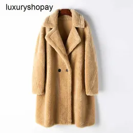 Designer Maxmaras Teddy Bear Coat Womens Cashmere Coats Wool Winter Pabosti 2024 30% Sheep Hair Granules Fur Long Fleece Women
