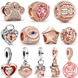 2024 Nya original Sterling Sier Pink Murano Passionate Kiss Beads Charm Fit Armband DIY smycken Tillbehör