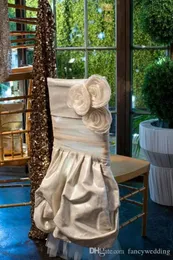 Obejmuje niestandardowe wykonane z kości słoniowej tafta 3d Flowers Covers Covers vintage romantyczne krzesło krzesła Piękne modne dekoracje ślubne