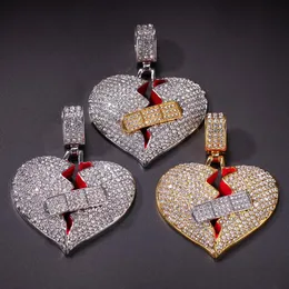 Mode trasigt hjärtbandage halsband hänge uttalande guld silver pläterad hip hop mäns smycken gåva drop 219u