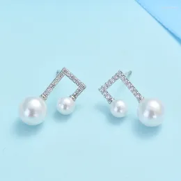 Dangle Earrings Full Zircon Paved Pearl Musical Note Copper Symbol Of Music Brass Ear Stud For Women Girls Party Jewelry Xmas Gift