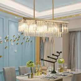 Żyrandole prostokąt Chrome Złoty żyrandol do jadalni sypialnia LED Crystal Kitchen Luster luksus lampa wisząca nowoczesne srebrne światło 2024