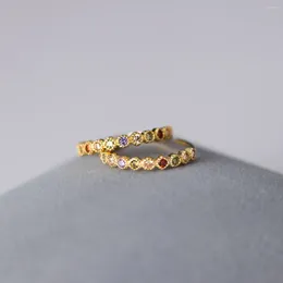 Cluster-Ringe, Größe 52–57 mm, bunter Zirkon, 925er Sterlingsilber, für Frauen, verstellbar, koreanische Mode, Geometrie-Ring, süße Mädchen