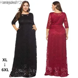 Базовые повседневные платья Robe de soire en dentelle grande Taille pour femme robe d'invit de mariage formelle noir bordeaux haute qualit lgante 2022 YQ240115