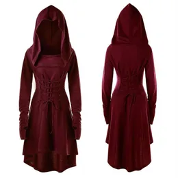 S-5XL женское платье с капюшоном Средневековье Ренессанс Хэллоуин Арчер костюмы для косплея винтажные средневековые бандажные вечерние Vestido227o