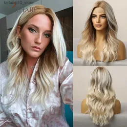 البسكويت الاصطناعي easihair الدانتيل الاصطناعية شقراء أشقر طويلة wavy t جزء الدانتيل بني كل جذر الشعر للنساء الحزب اليومي مقاوم للحرارة Q240115