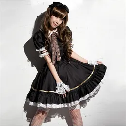 Shanghai Story Japanese Sweet Maid Dress Cosplay Maid Costume cute Lolita Apron Dress Set Service Costume Black305N