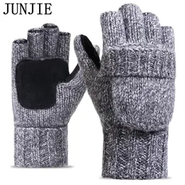 2017 dicke Männliche Fingerlose Handschuhe Männer Wolle Winter Warme Ausgesetzt Finger Fäustlinge Gestrickte Warme Flip Halbe Finger Handschuhe Hohe qualität302m