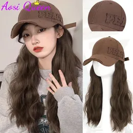 AOSI Hat Wig Women's Long Hair Fashion Lazy Wool Curl Version Hat Enlarged Brim Baseball Cap Full Head Cover240115